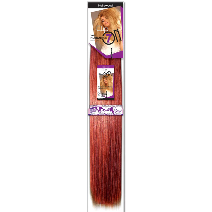 Hollywood Clip On-7 100% Human Hair Extension Weave - STRAIGHT 7 Pcs (14/18/20")