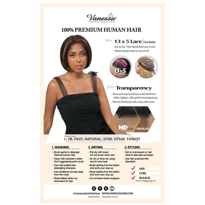 Vanessa Premium Brazilian Glueless 13x5 HD Lace Frontal Wig - H145 CLOVER - 100% Human Hair - Image 4
